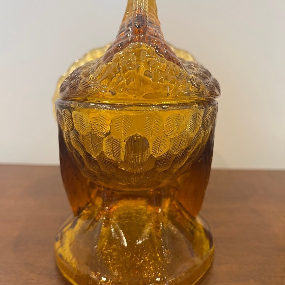 Vintage Amber Glass LE Smith Turkey Candy Dish - Picture 3 of 7